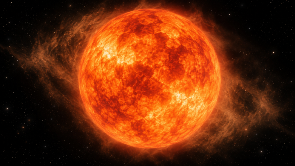 赤色超巨星ベテルギウスと周囲の塵のイメージ