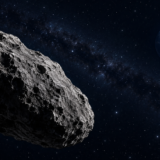 小惑星と遠方の青い地球のイメージ