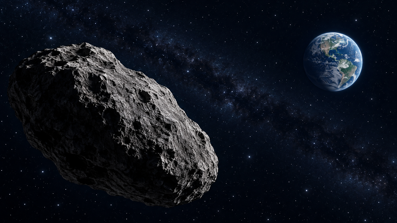小惑星と遠方の地球のイメージ