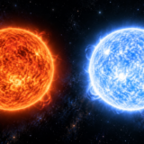 赤い恒星と青白い恒星を比較した概念イメージ