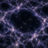 銀河が集まる宇宙の網目と、その間に広がるボイドのイメージ