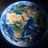 太陽に照らされた昼側と暗い夜側が見える宇宙からの地球