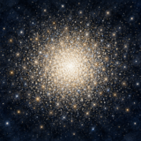 多数の星が中心ほど密集して丸く広がる球状星団