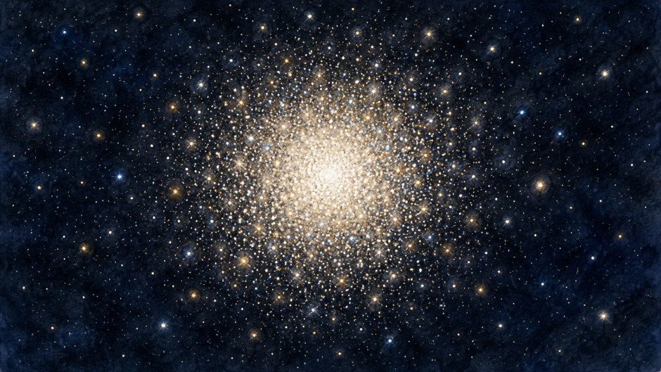 多数の星が中心ほど密集して丸く広がる球状星団