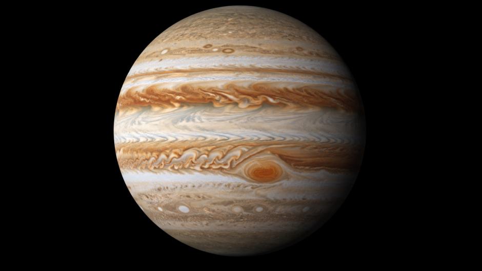 木星の白と茶色のしま模様と南半球の大赤斑