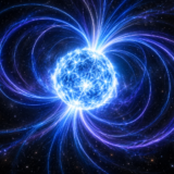 強い磁場を持つ中性子星マグネターと周囲の磁力線のイメージ