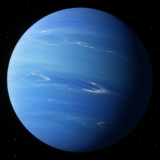 宇宙に浮かぶ海王星と大気に伸びる白い雲