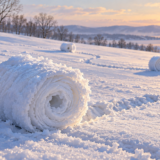 雪原に残る円筒状の雪まくりと転がってきた跡