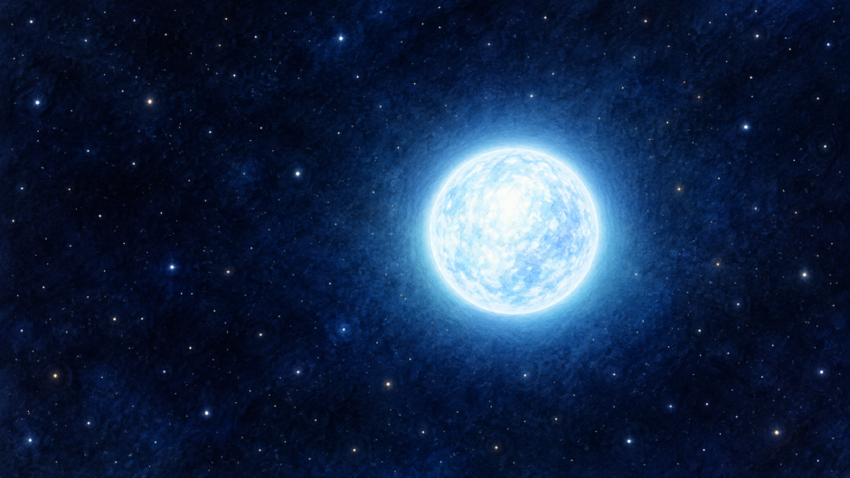暗い宇宙で青白く輝く白色矮星